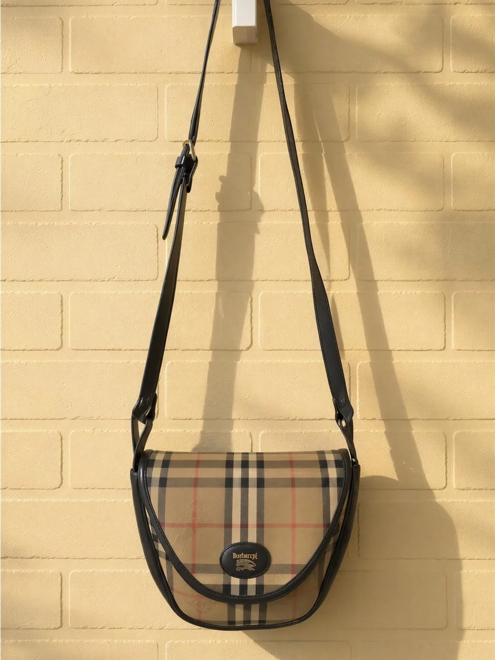 Burberry Tan Check Messenger Bag with Black Trim